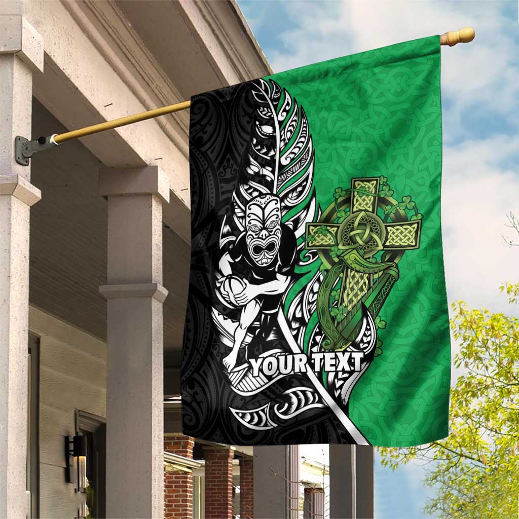 New Zealand and Ireland Rugby Custom Garden Flag Maori Tiki Fern Irish Celtic Cross - Aussie Hoodie