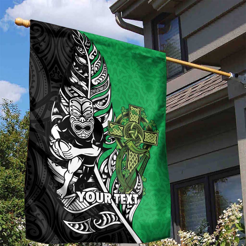New Zealand and Ireland Rugby Custom Garden Flag Maori Tiki Fern Irish Celtic Cross - Aussie Hoodie