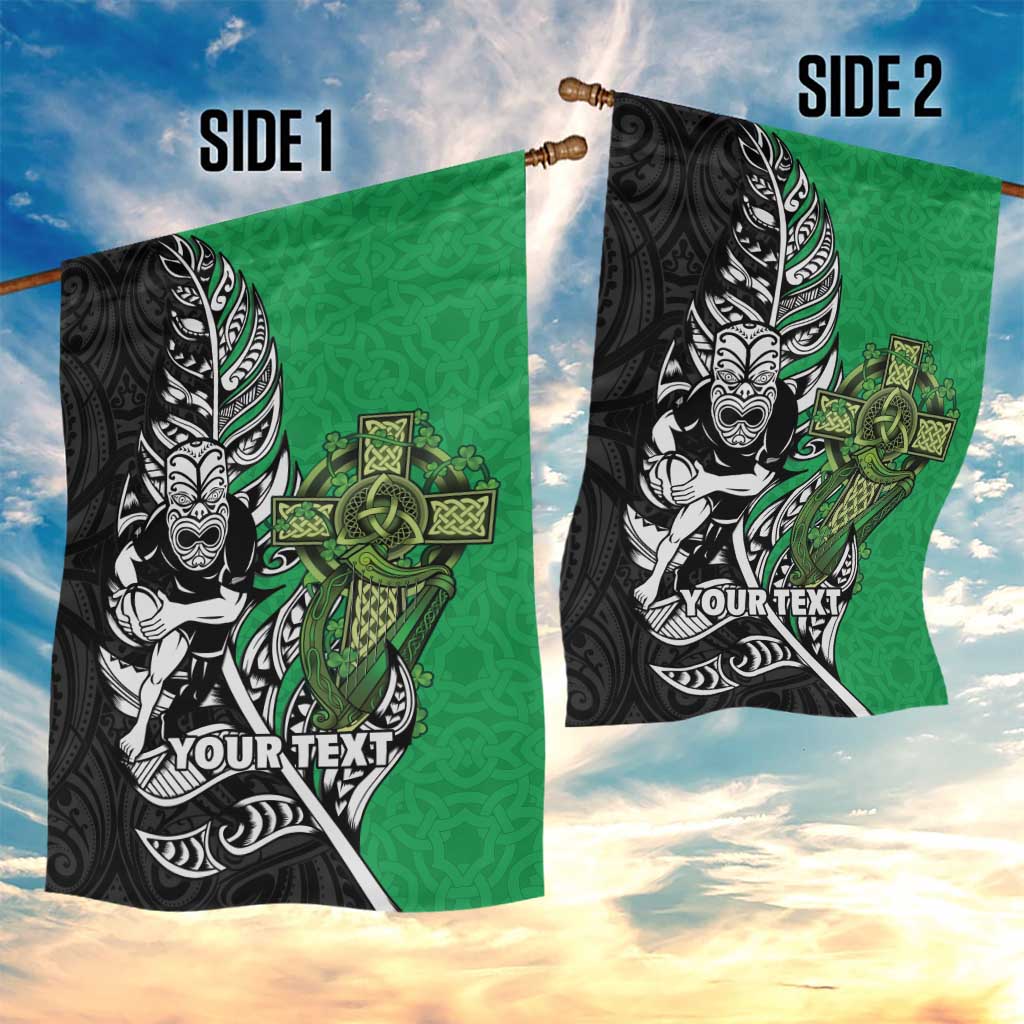 New Zealand and Ireland Rugby Custom Garden Flag Maori Tiki Fern Irish Celtic Cross - Aussie Hoodie