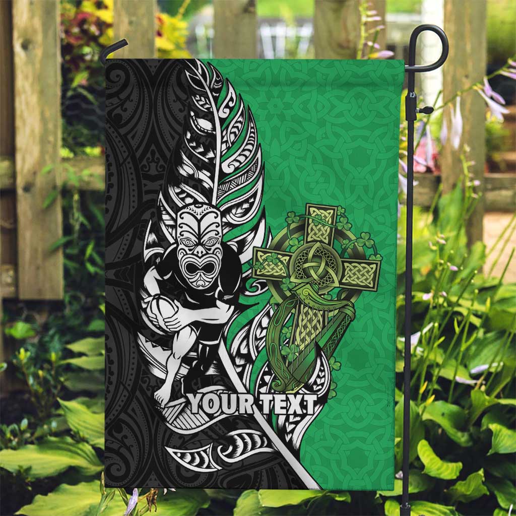 New Zealand and Ireland Rugby Custom Garden Flag Maori Tiki Fern Irish Celtic Cross - Aussie Hoodie