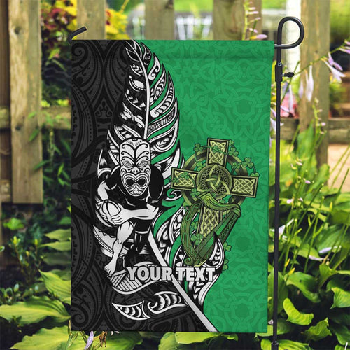 New Zealand and Ireland Rugby Custom Garden Flag Maori Tiki Fern Irish Celtic Cross - Aussie Hoodie