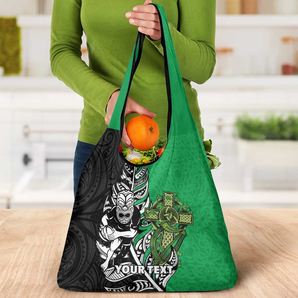 New Zealand and Ireland Rugby Custom Grocery Bag Maori Tiki Fern Irish Celtic Cross - Aussie Hoodie