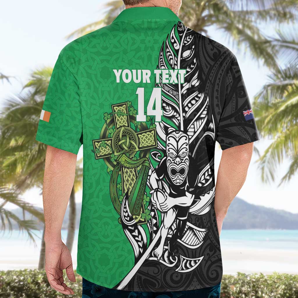 New Zealand and Ireland Rugby Custom Hawaiian Shirt Maori Tiki Fern Irish Celtic Cross - Aussie Hoodie