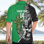 New Zealand and Ireland Rugby Custom Hawaiian Shirt Maori Tiki Fern Irish Celtic Cross - Aussie Hoodie