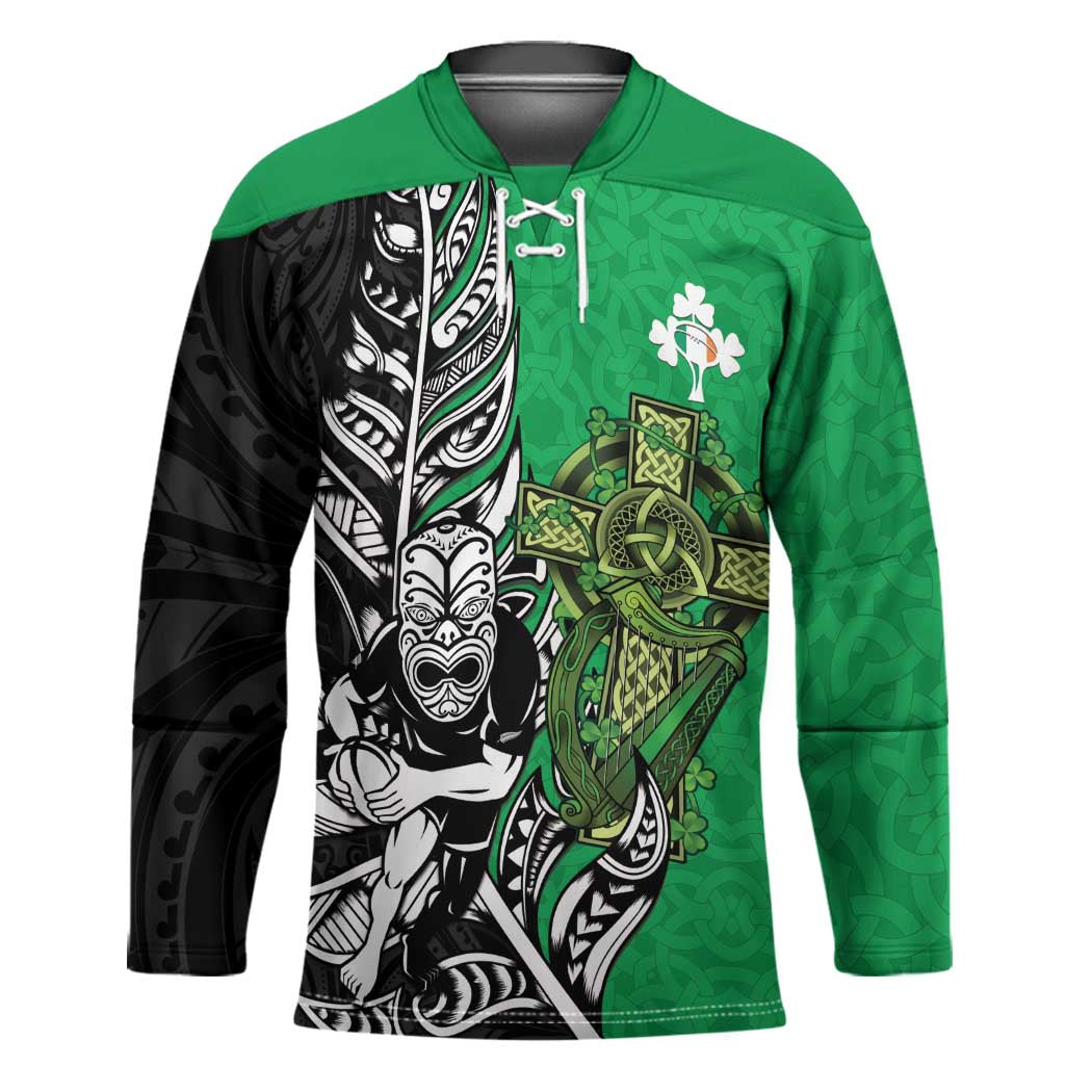 New Zealand and Ireland Rugby Custom Hockey Jersey Maori Tiki Fern Irish Celtic Cross - Aussie Hoodie