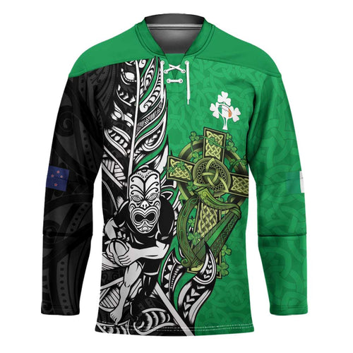 New Zealand and Ireland Rugby Custom Hockey Jersey Maori Tiki Fern Irish Celtic Cross - Aussie Hoodie