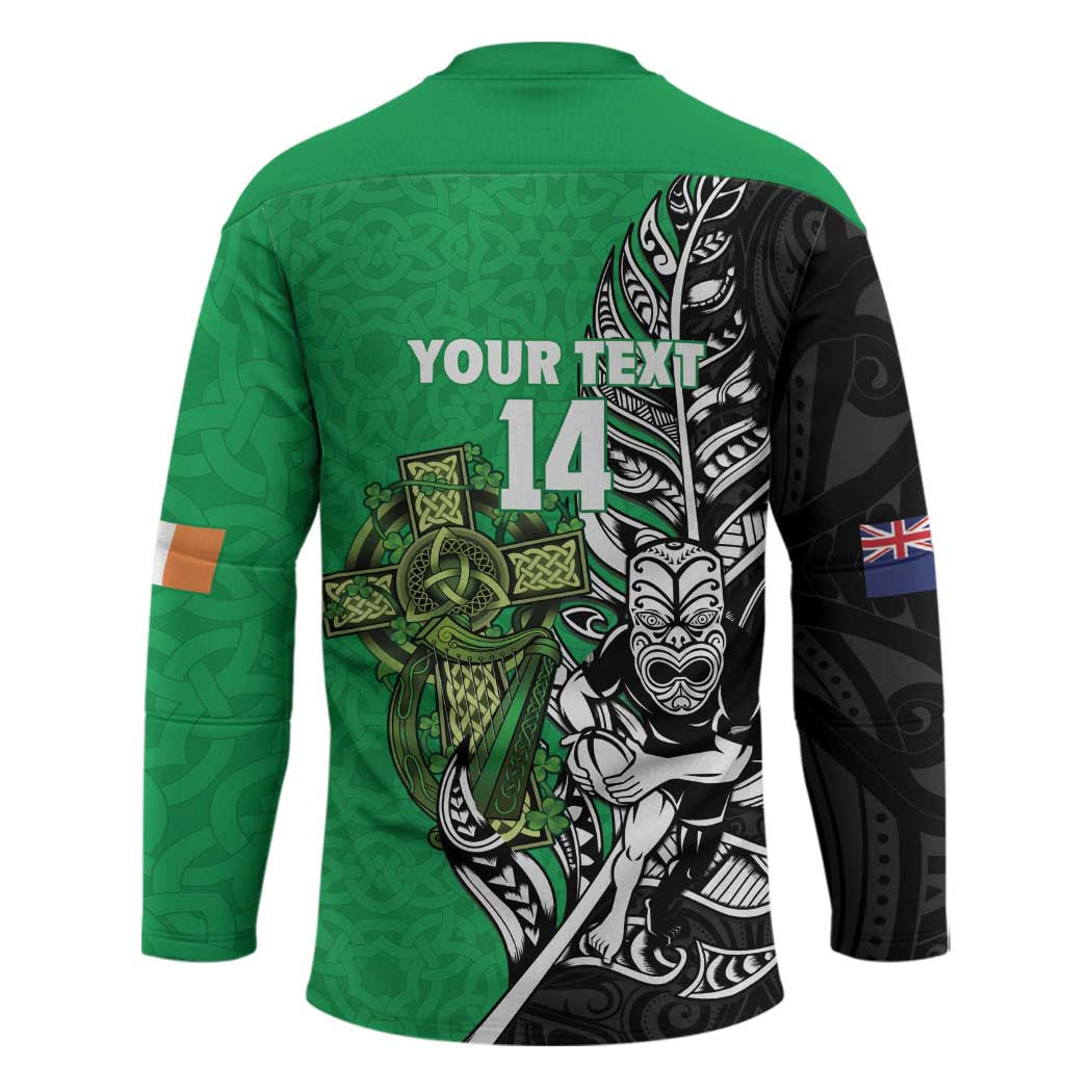 New Zealand and Ireland Rugby Custom Hockey Jersey Maori Tiki Fern Irish Celtic Cross - Aussie Hoodie