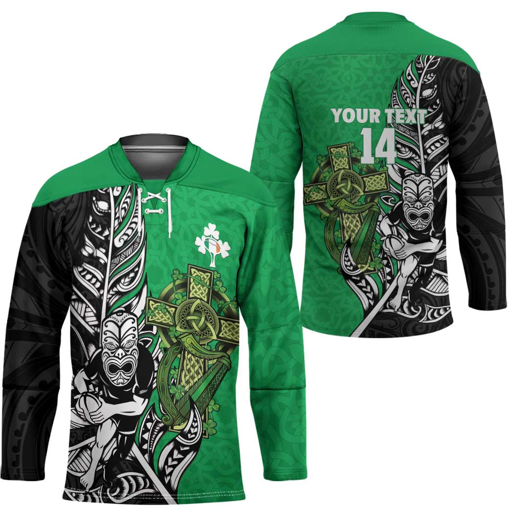 New Zealand and Ireland Rugby Custom Hockey Jersey Maori Tiki Fern Irish Celtic Cross - Aussie Hoodie