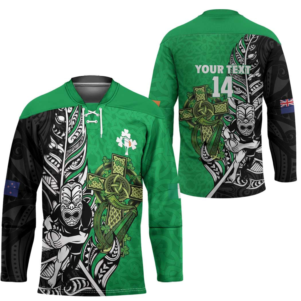 New Zealand and Ireland Rugby Custom Hockey Jersey Maori Tiki Fern Irish Celtic Cross - Aussie Hoodie