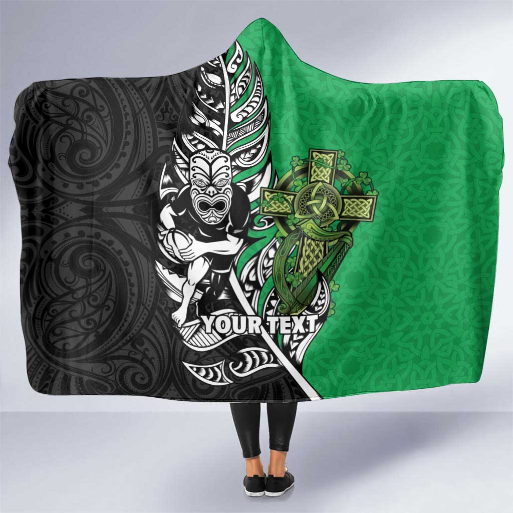 New Zealand and Ireland Rugby Custom Hooded Blanket Maori Tiki Fern Irish Celtic Cross - Aussie Hoodie