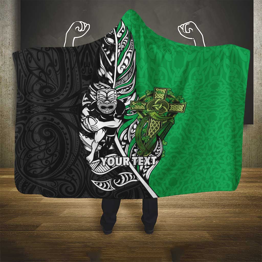 New Zealand and Ireland Rugby Custom Hooded Blanket Maori Tiki Fern Irish Celtic Cross - Aussie Hoodie