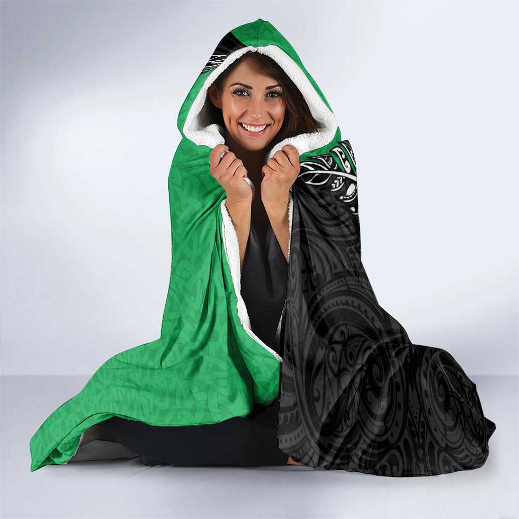New Zealand and Ireland Rugby Custom Hooded Blanket Maori Tiki Fern Irish Celtic Cross - Aussie Hoodie