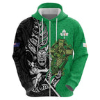 New Zealand and Ireland Rugby Custom Hoodie Maori Tiki Fern Irish Celtic Cross - Aussie Hoodie