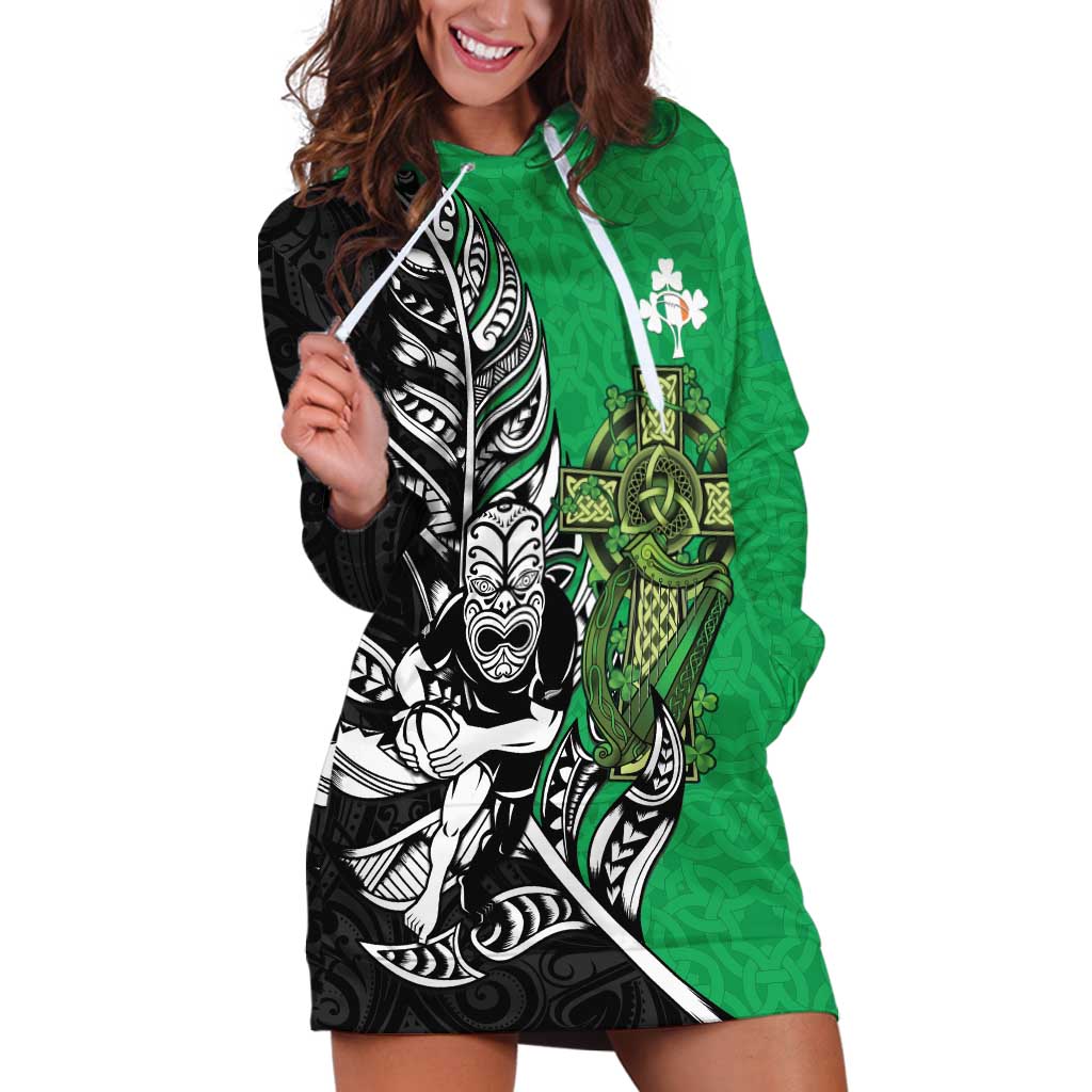 New Zealand and Ireland Rugby Custom Hoodie Dress Maori Tiki Fern Irish Celtic Cross - Aussie Hoodie
