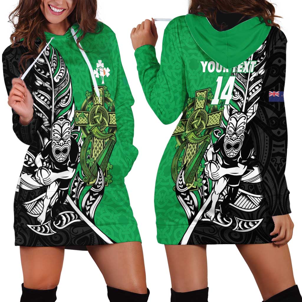 New Zealand and Ireland Rugby Custom Hoodie Dress Maori Tiki Fern Irish Celtic Cross - Aussie Hoodie