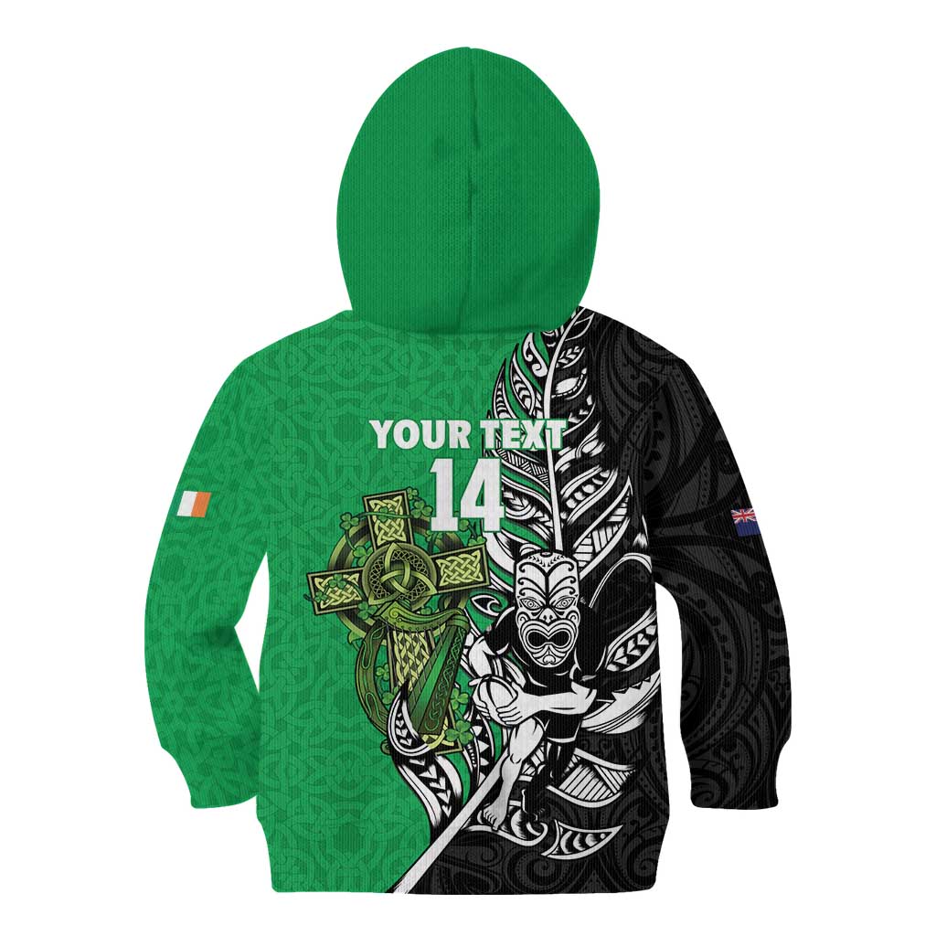 New Zealand and Ireland Rugby Custom Kid Hoodie Maori Tiki Fern Irish Celtic Cross - Aussie Hoodie