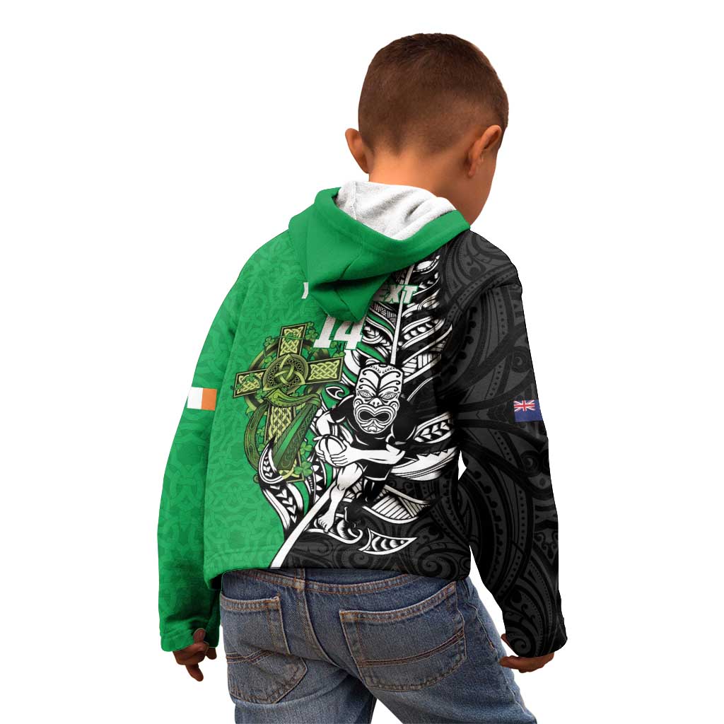 New Zealand and Ireland Rugby Custom Kid Hoodie Maori Tiki Fern Irish Celtic Cross - Aussie Hoodie