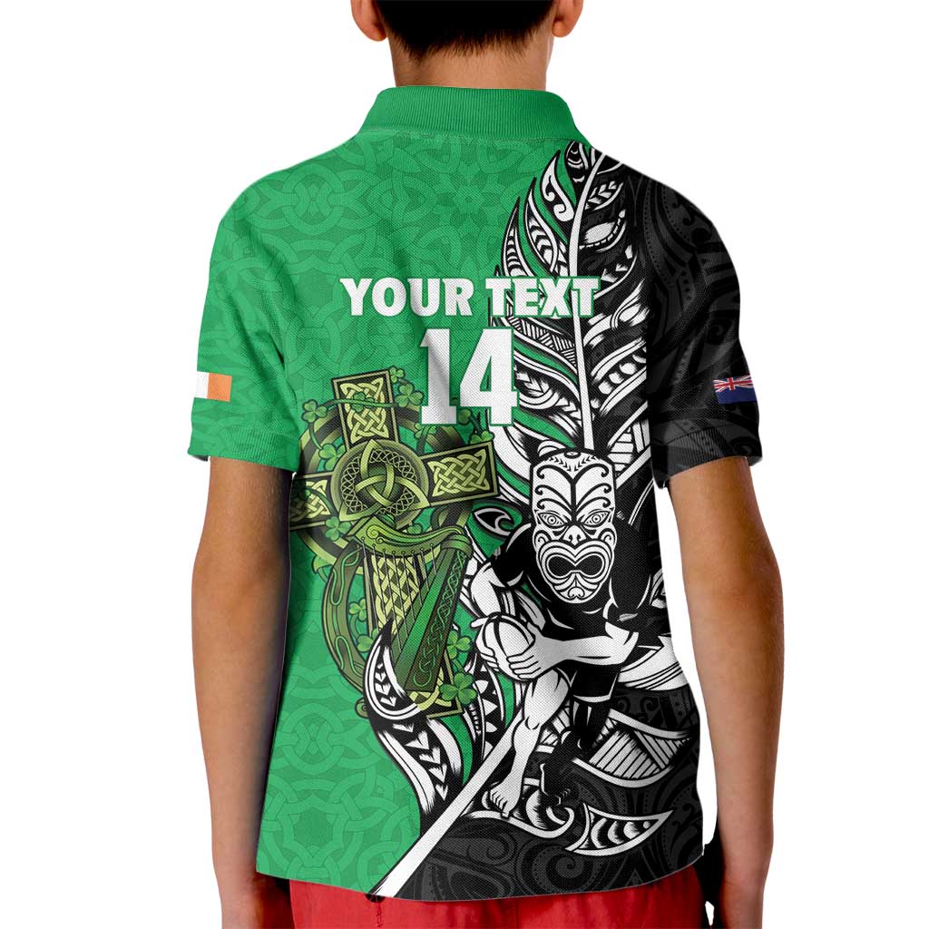 New Zealand and Ireland Rugby Custom Kid Polo Shirt Maori Tiki Fern Irish Celtic Cross - Aussie Hoodie