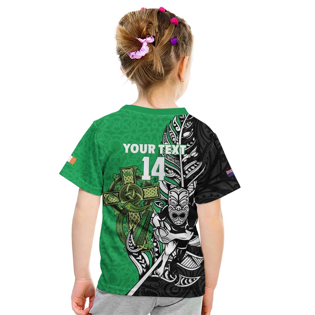 New Zealand and Ireland Rugby Custom Kid T Shirt Maori Tiki Fern Irish Celtic Cross - Aussie Hoodie