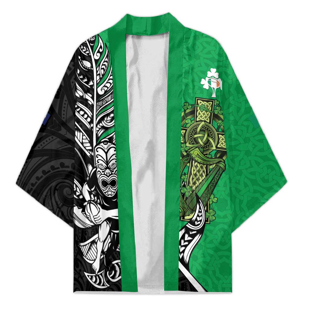 New Zealand and Ireland Rugby Custom Kimono Maori Tiki Fern Irish Celtic Cross - Aussie Hoodie