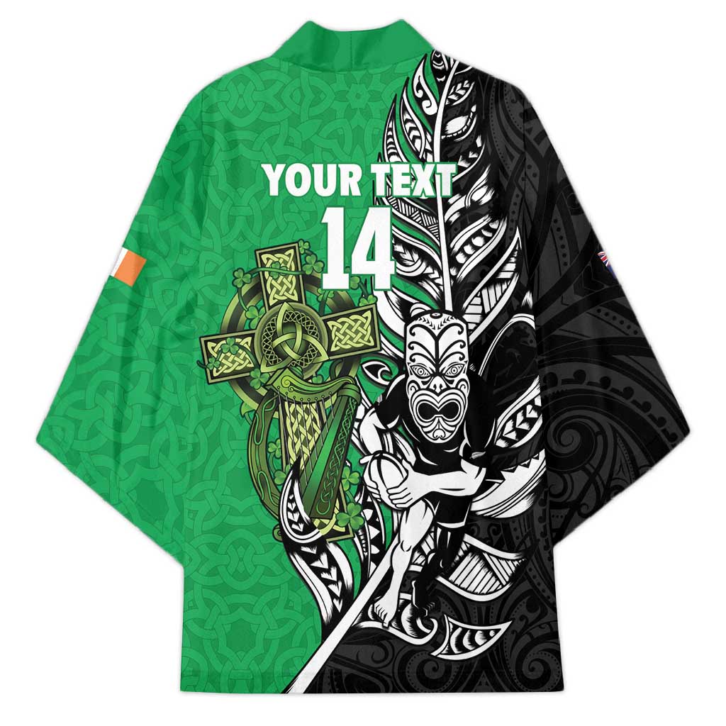New Zealand and Ireland Rugby Custom Kimono Maori Tiki Fern Irish Celtic Cross - Aussie Hoodie