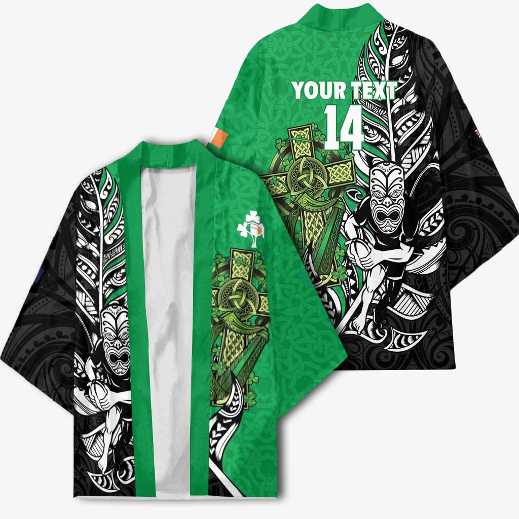 New Zealand and Ireland Rugby Custom Kimono Maori Tiki Fern Irish Celtic Cross - Aussie Hoodie