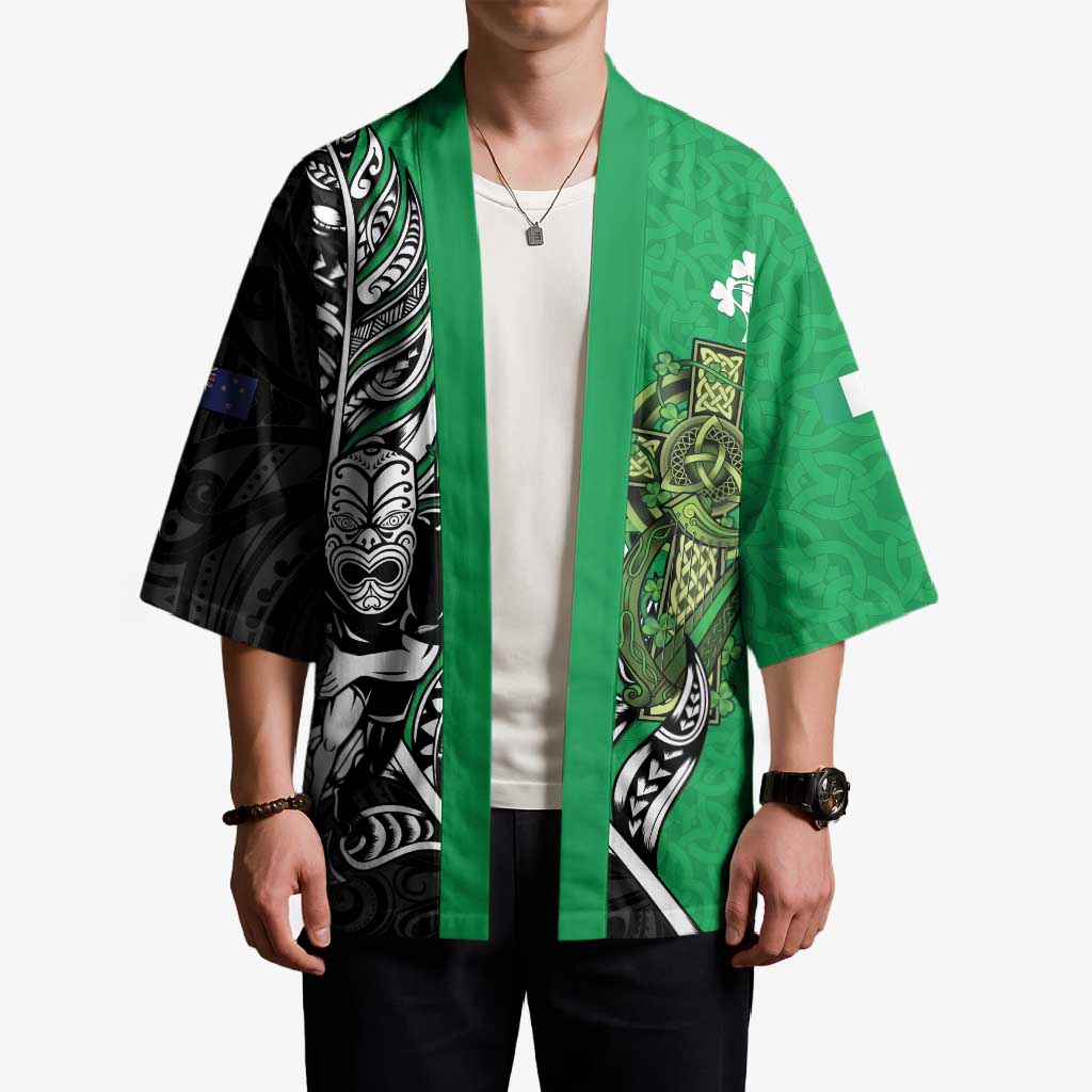 New Zealand and Ireland Rugby Custom Kimono Maori Tiki Fern Irish Celtic Cross - Aussie Hoodie