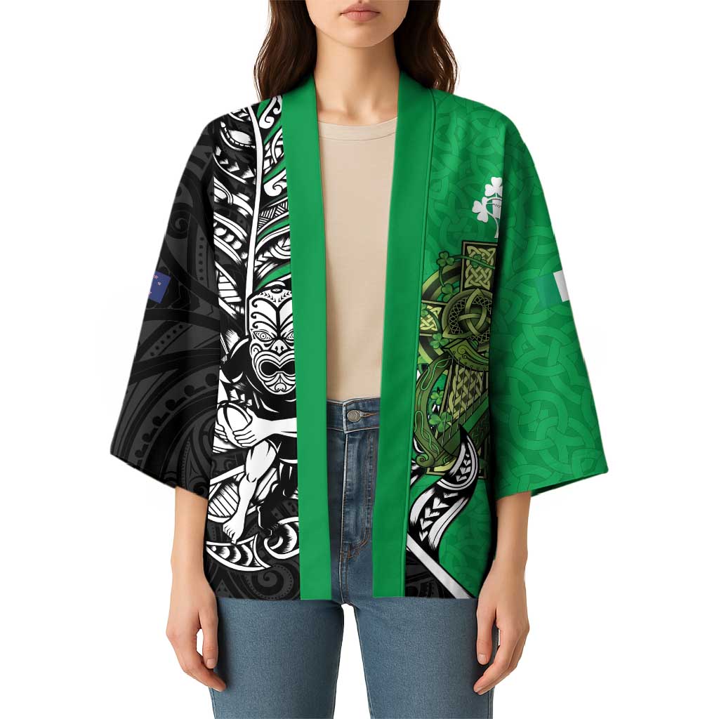 New Zealand and Ireland Rugby Custom Kimono Maori Tiki Fern Irish Celtic Cross - Aussie Hoodie