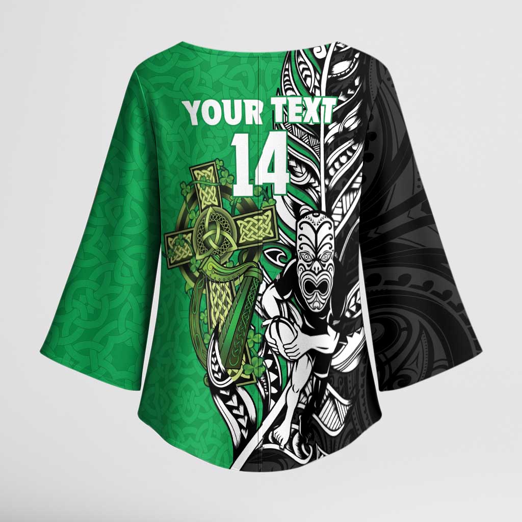 New Zealand and Ireland Rugby Custom Kimono Sleeve Blouse Maori Tiki Fern Irish Celtic Cross - Aussie Hoodie