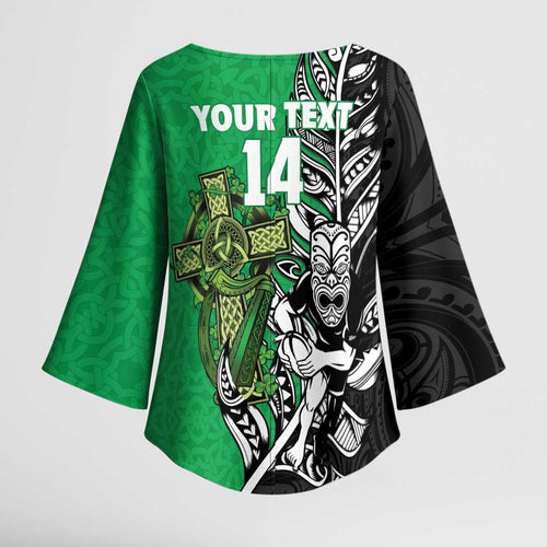 New Zealand and Ireland Rugby Custom Kimono Sleeve Blouse Maori Tiki Fern Irish Celtic Cross - Aussie Hoodie