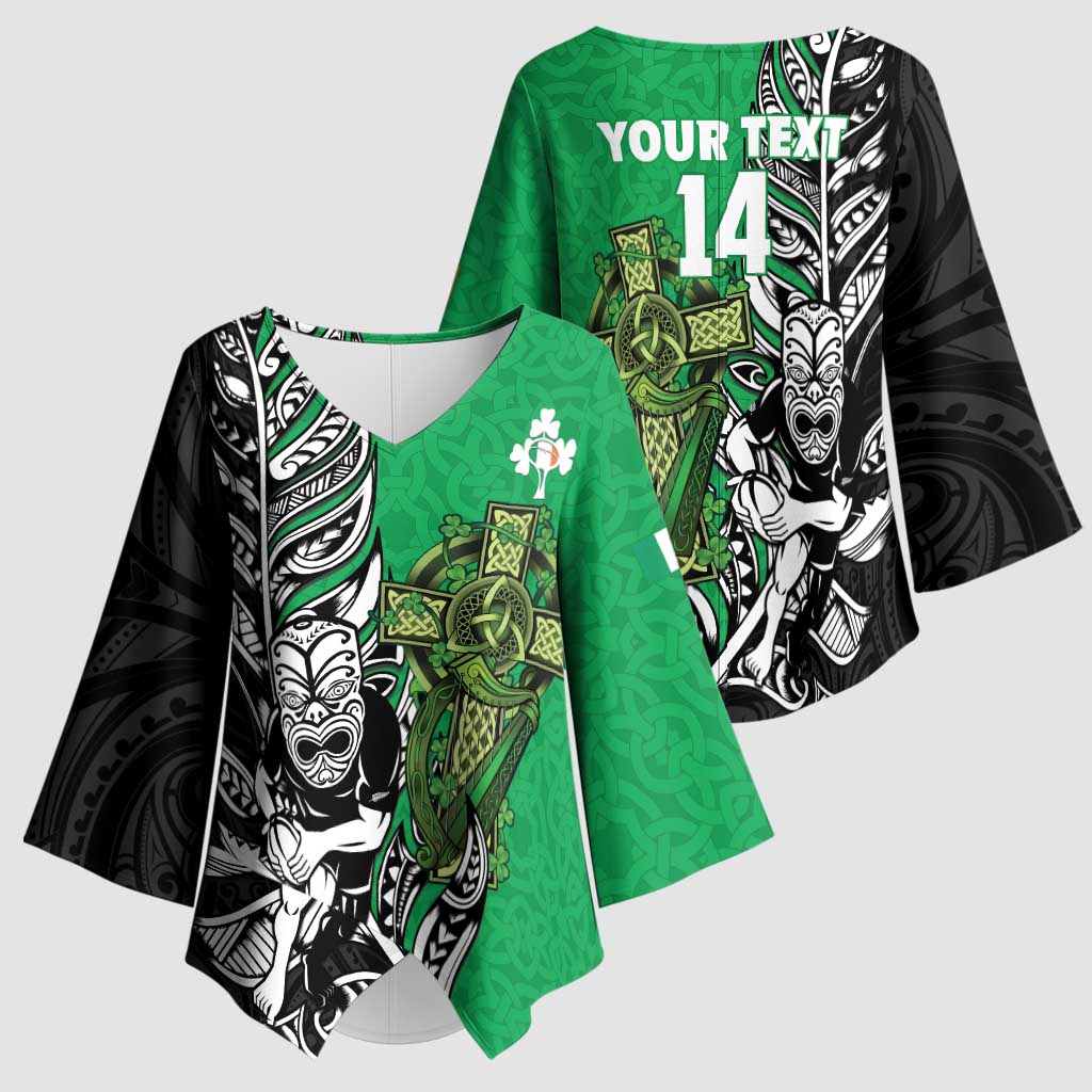 New Zealand and Ireland Rugby Custom Kimono Sleeve Blouse Maori Tiki Fern Irish Celtic Cross - Aussie Hoodie