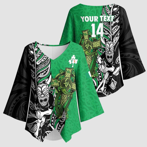 New Zealand and Ireland Rugby Custom Kimono Sleeve Blouse Maori Tiki Fern Irish Celtic Cross - Aussie Hoodie