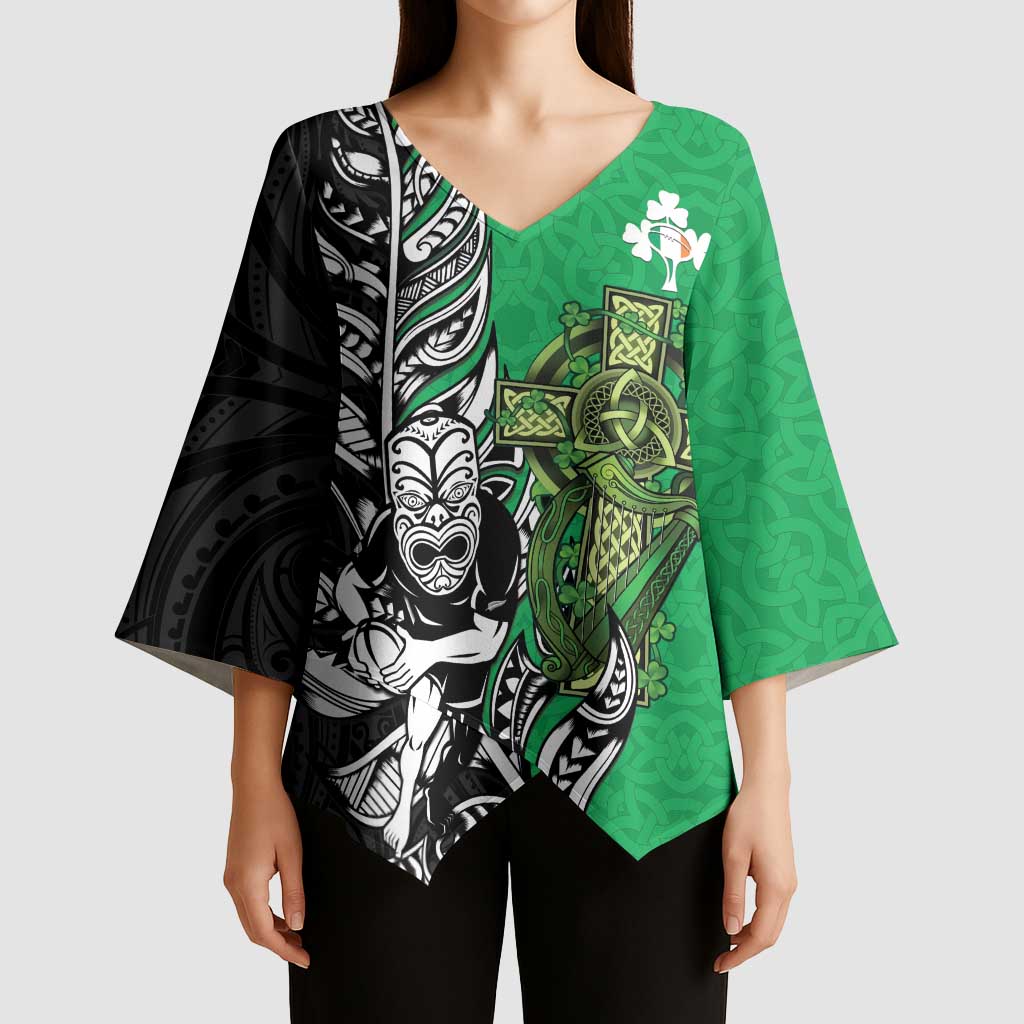 New Zealand and Ireland Rugby Custom Kimono Sleeve Blouse Maori Tiki Fern Irish Celtic Cross - Aussie Hoodie