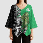 New Zealand and Ireland Rugby Custom Kimono Sleeve Blouse Maori Tiki Fern Irish Celtic Cross - Aussie Hoodie