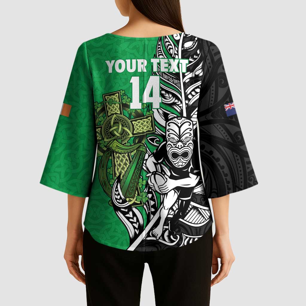 New Zealand and Ireland Rugby Custom Kimono Sleeve Blouse Maori Tiki Fern Irish Celtic Cross - Aussie Hoodie