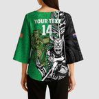 New Zealand and Ireland Rugby Custom Kimono Sleeve Blouse Maori Tiki Fern Irish Celtic Cross - Aussie Hoodie