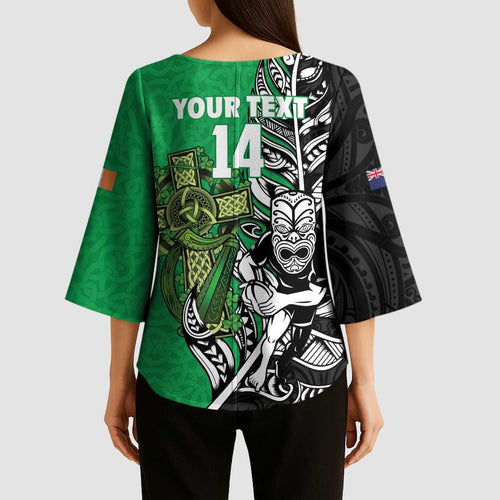 New Zealand and Ireland Rugby Custom Kimono Sleeve Blouse Maori Tiki Fern Irish Celtic Cross - Aussie Hoodie