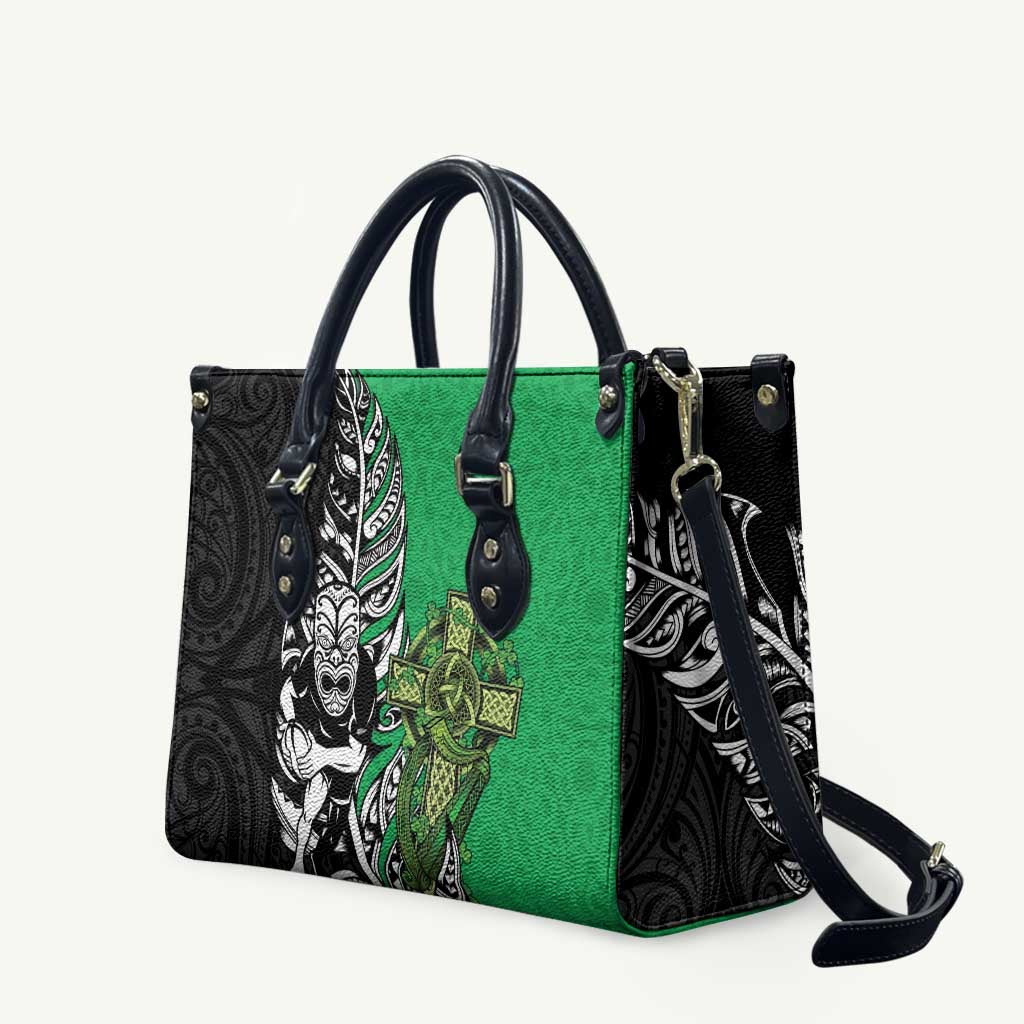 New Zealand and Ireland Rugby Custom Leather Bag Maori Tiki Fern Irish Celtic Cross - Aussie Hoodie
