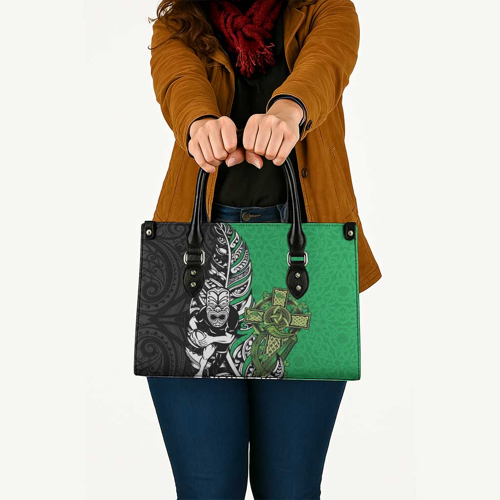 New Zealand and Ireland Rugby Custom Leather Bag Maori Tiki Fern Irish Celtic Cross - Aussie Hoodie