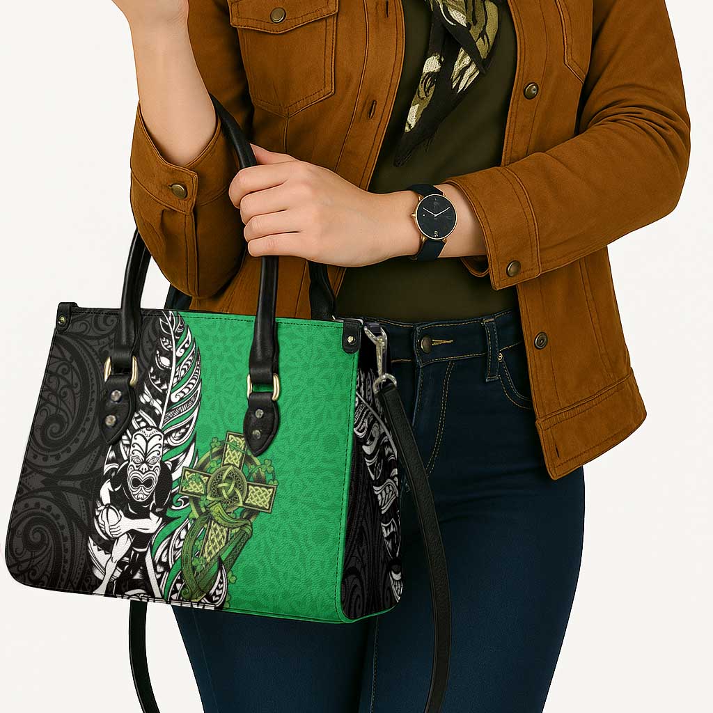New Zealand and Ireland Rugby Custom Leather Bag Maori Tiki Fern Irish Celtic Cross - Aussie Hoodie