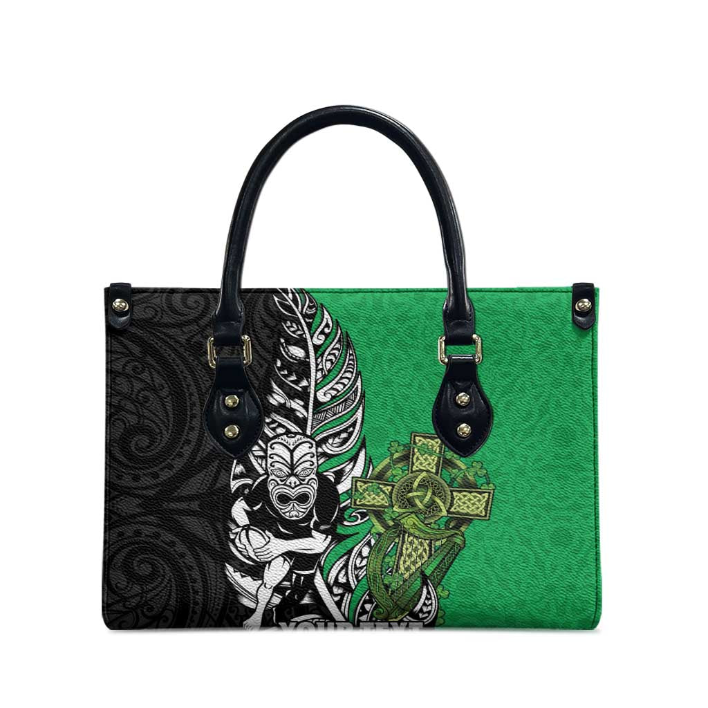 New Zealand and Ireland Rugby Custom Leather Bag Maori Tiki Fern Irish Celtic Cross - Aussie Hoodie