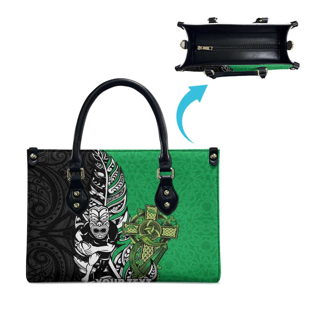 New Zealand and Ireland Rugby Custom Leather Bag Maori Tiki Fern Irish Celtic Cross - Aussie Hoodie