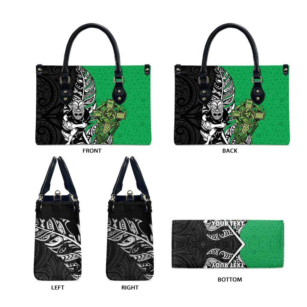 New Zealand and Ireland Rugby Custom Leather Bag Maori Tiki Fern Irish Celtic Cross - Aussie Hoodie