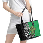 New Zealand and Ireland Rugby Custom Leather Tote Bag Maori Tiki Fern Irish Celtic Cross - Aussie Hoodie