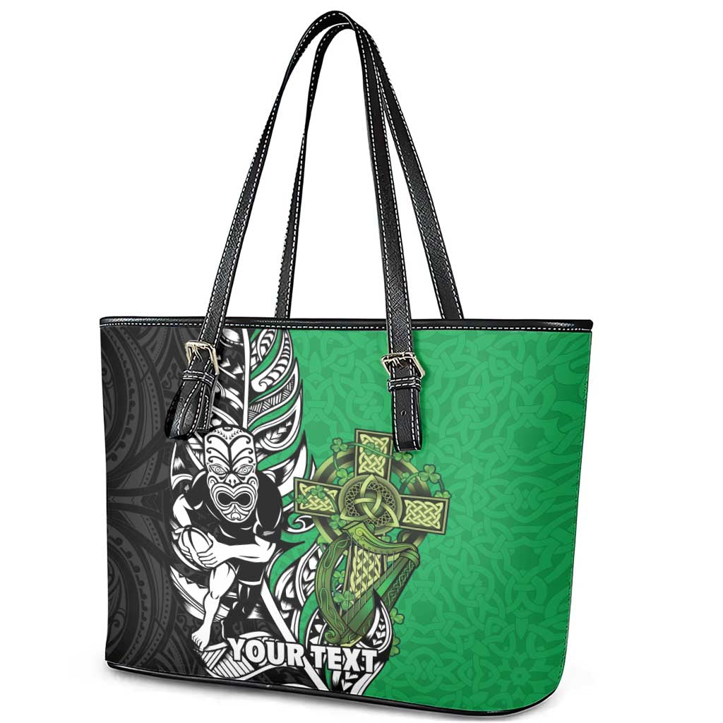 New Zealand and Ireland Rugby Custom Leather Tote Bag Maori Tiki Fern Irish Celtic Cross - Aussie Hoodie