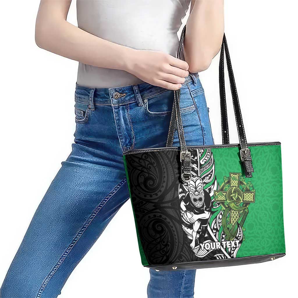 New Zealand and Ireland Rugby Custom Leather Tote Bag Maori Tiki Fern Irish Celtic Cross - Aussie Hoodie
