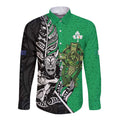 New Zealand and Ireland Rugby Custom Long Sleeve Button Shirt Maori Tiki Fern Irish Celtic Cross - Aussie Hoodie