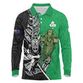 New Zealand and Ireland Rugby Custom Long Sleeve Polo Shirt Maori Tiki Fern Irish Celtic Cross - Aussie Hoodie