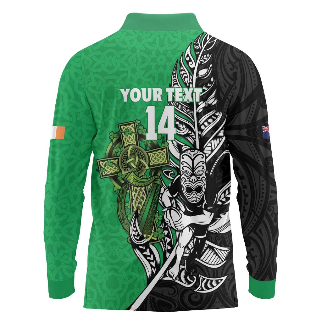 New Zealand and Ireland Rugby Custom Long Sleeve Polo Shirt Maori Tiki Fern Irish Celtic Cross - Aussie Hoodie