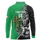 New Zealand and Ireland Rugby Custom Long Sleeve Polo Shirt Maori Tiki Fern Irish Celtic Cross - Aussie Hoodie